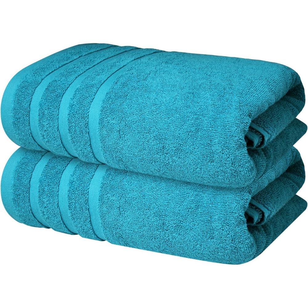 imageInfinitee Xclusives 100 Cotton Luxury Bath Towels Set of 2 27x54 Inches Brilliant White Bath Towels  Pack 2Serene Teal