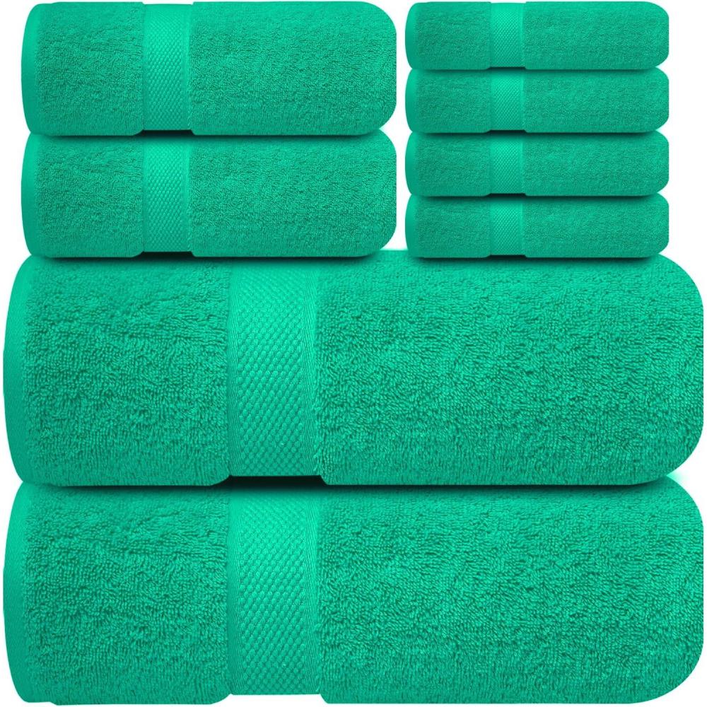 imageInfinitee Xclusives Luxury 100 Cotton Towel Set 8 Piece Bathroom Towel Set 2 Bath Towels 2 Hand Towels 4 Washcloths Soft ampamp Absorbent Towels for Bathroom Serene TealVivid Green