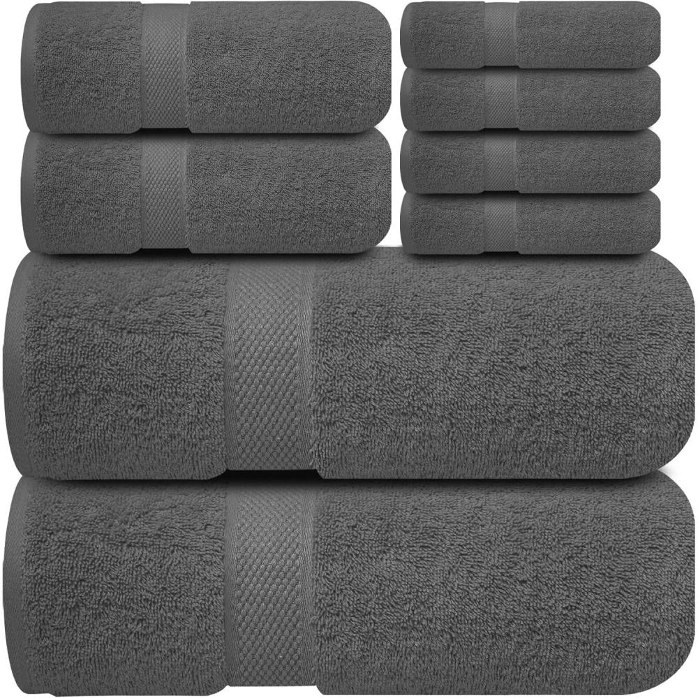 imageInfinitee Xclusives Luxury 100 Cotton Towel Set  8 Piece Bathroom Towel Set 2 Bath Towels 2 Hand Towels 4 Washcloths  Soft ampamp Absorbent Towels for Bathroom Tranquil NavyShadow Grey