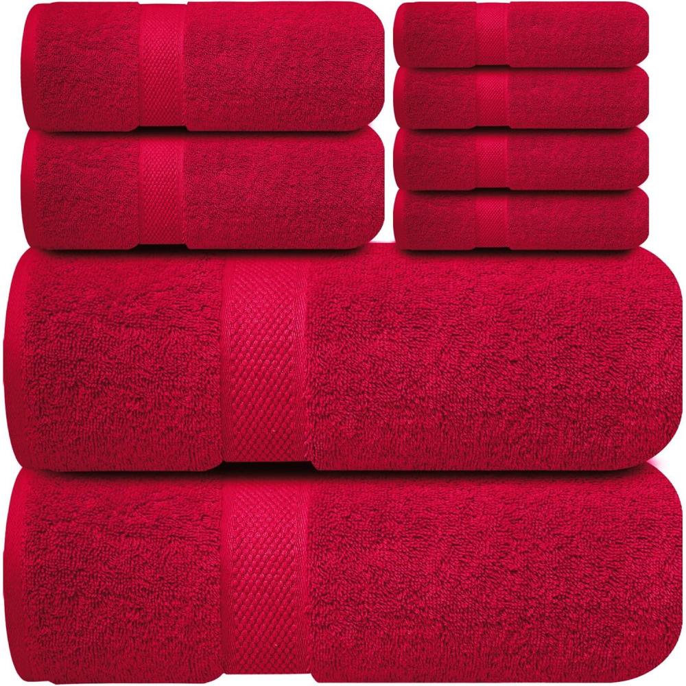 imageInfinitee Xclusives Luxury 100 Cotton Towel Set  8 Piece Bathroom Towel Set 2 Bath Towels 2 Hand Towels 4 Washcloths  Soft ampamp Absorbent Towels for Bathroom Serene TealBurgundy