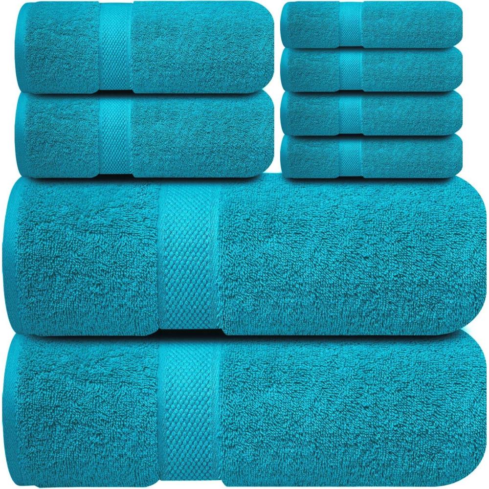 imageInfinitee Xclusives Luxury 100 Cotton Towel Set 8 Piece Bathroom Towel Set 2 Bath Towels 2 Hand Towels 4 Washcloths Soft ampamp Absorbent Towels for Bathroom Serene TealSerene Teal