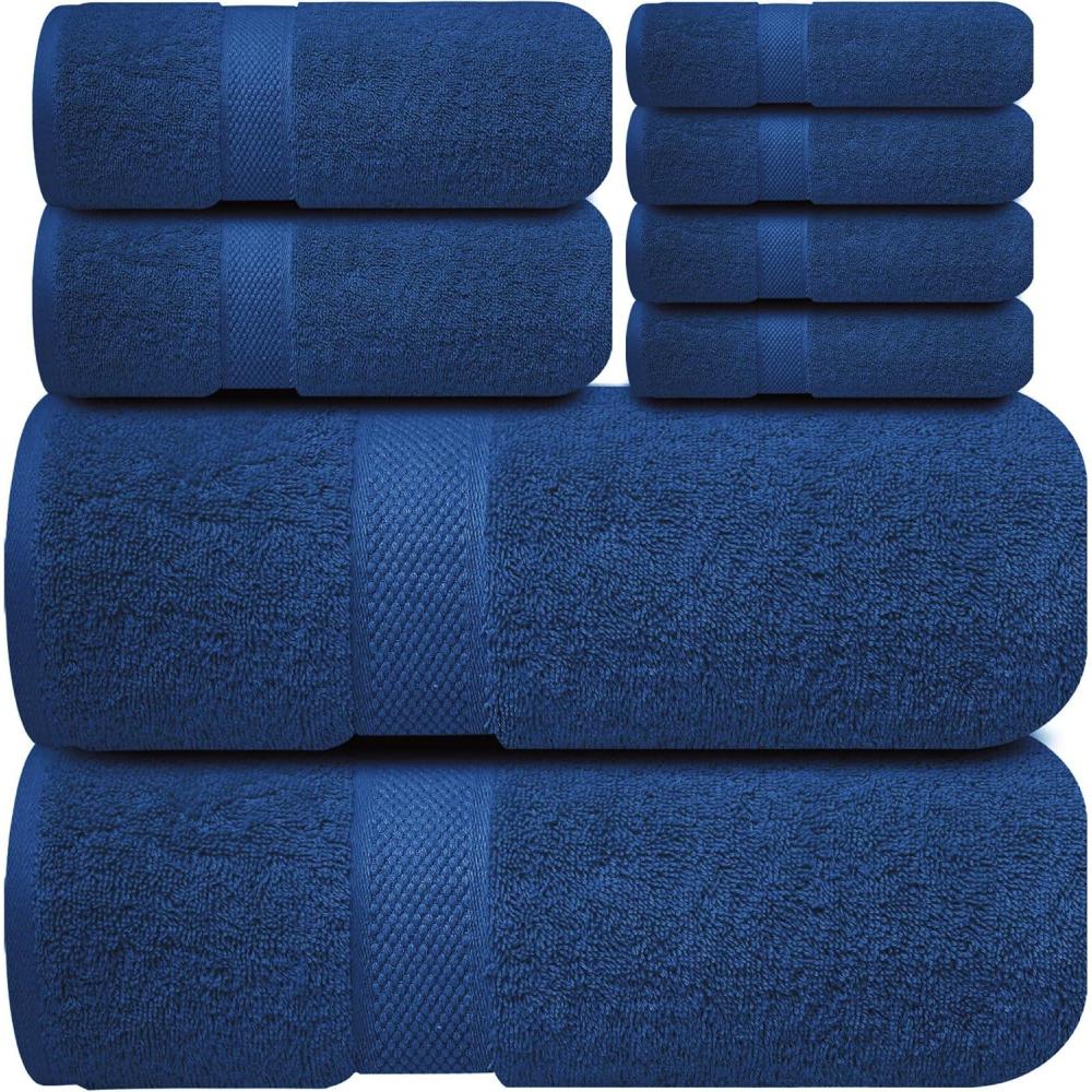 imageInfinitee Xclusives Luxury 100 Cotton Towel Set  8 Piece Bathroom Towel Set 2 Bath Towels 2 Hand Towels 4 Washcloths  Soft ampamp Absorbent Towels for Bathroom Tranquil NavyTranquil Navy