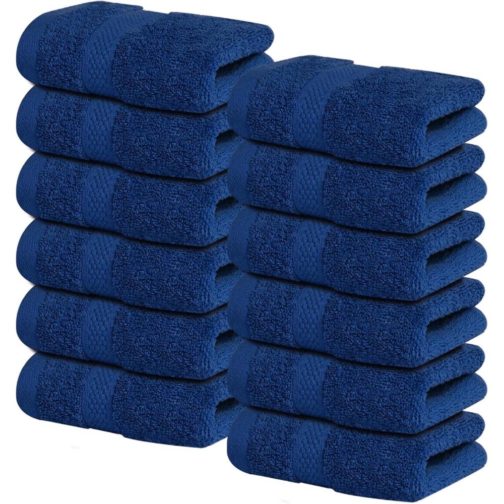 imageInfinitee Xclusives Luxury 100 RingSpun Cotton White Bath Towels Set of 4 27x54 inches Soft Absorbent ampamp QuickDrying Towels for Bathroom Gym Spa ampamp Hotel Use Brilliant White Bath TowelsTranquil Navy