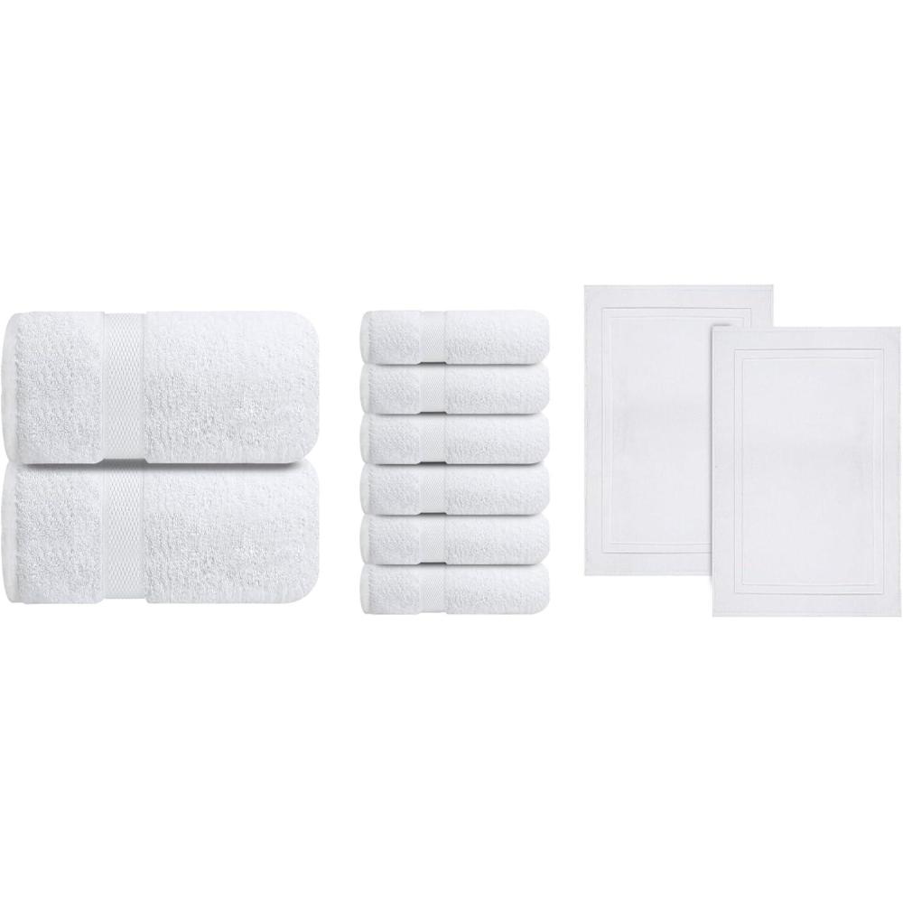 imageInfinitee Xclusives Luxury Bath Sheets Towels 2 Pack 600 GSM 35X70 Inches White Hand Towels for Bathroom Set of 6 16x28 inches 600 GSM Premium Cotton Bath Mats for Bathroom Pack of 2
