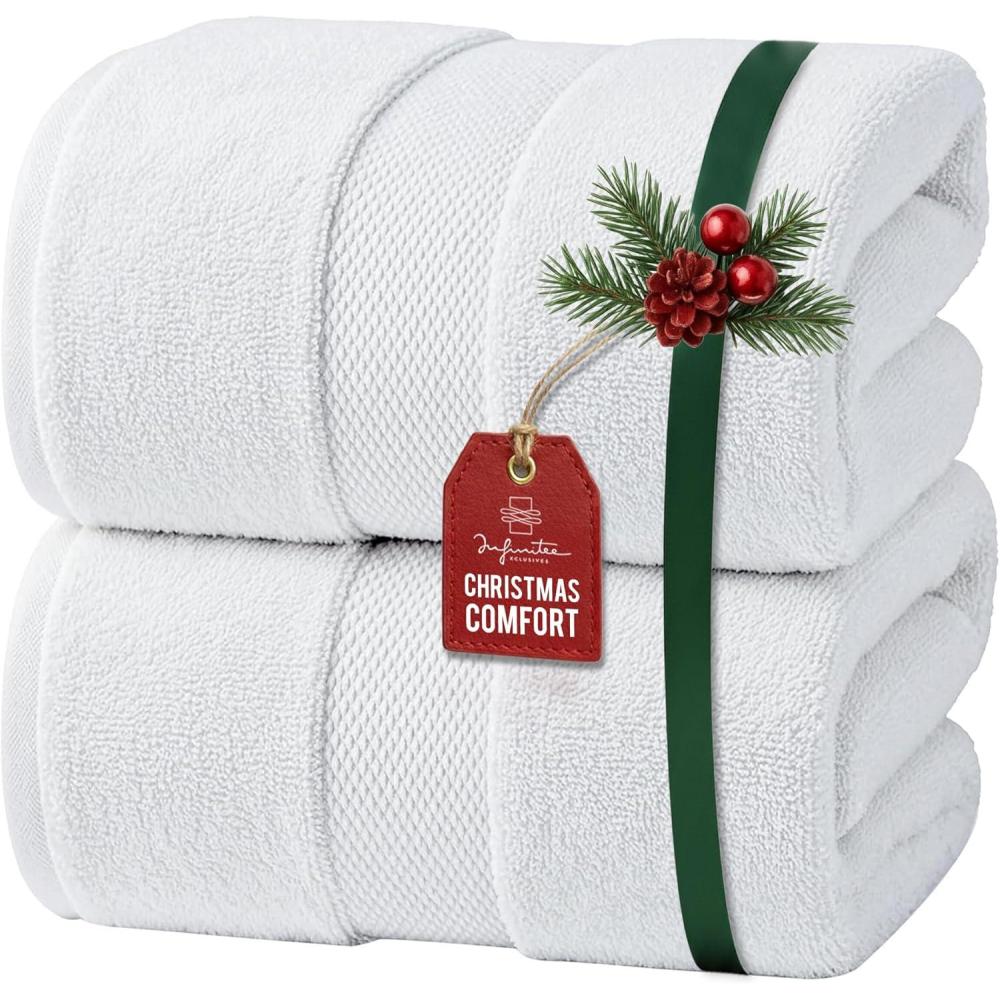 imageInfinitee Xclusives Luxury Bath Sheets Towels  2 Pack 600 GSM 35X70 Inches 100 Ring Spun Cotton Large Bath Towels for Bathroom Brilliant White Bath Sheet Pack of 2Brilliant White