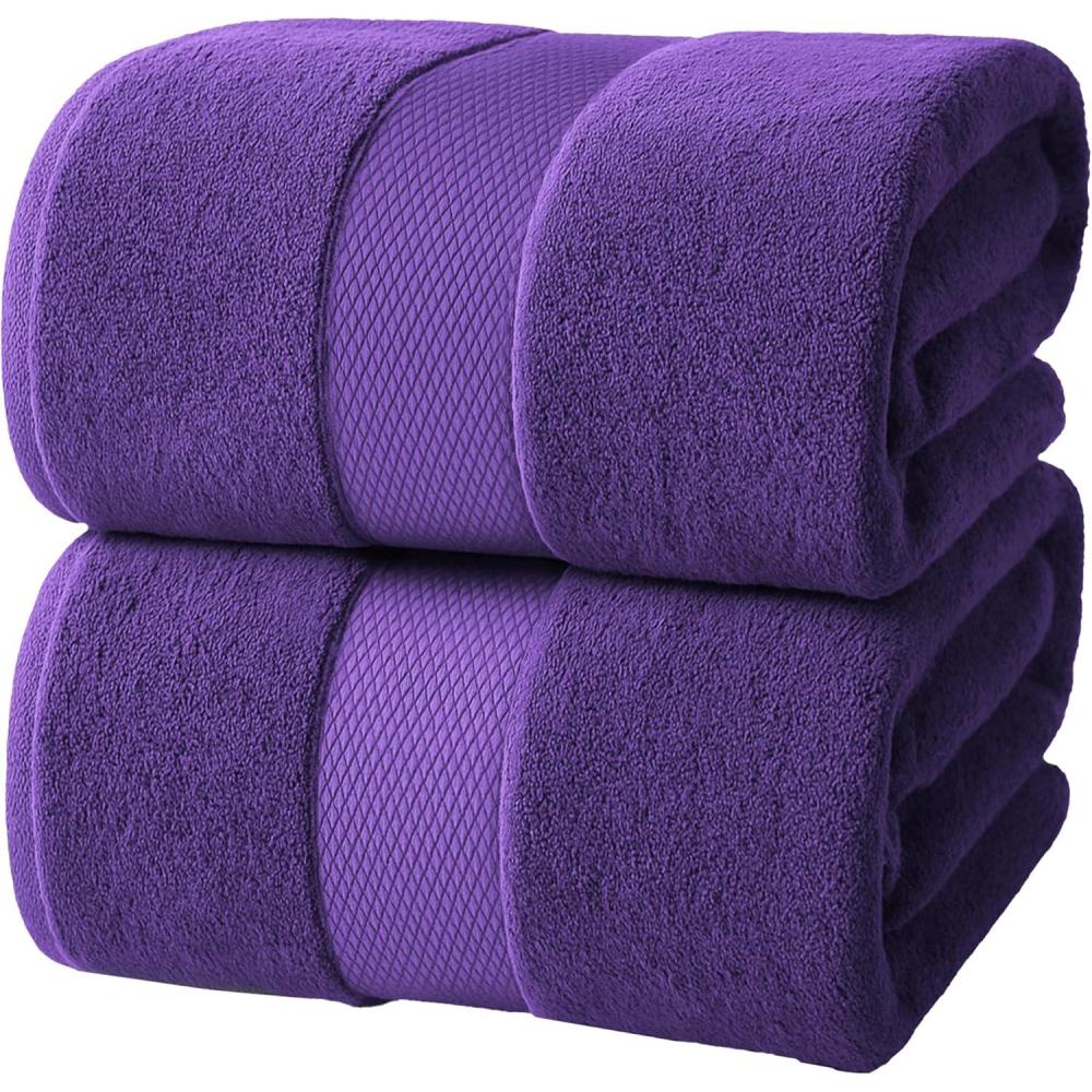 imageInfinitee Xclusives Luxury Bath Sheets Towels  2 Pack 600 GSM 35X70 Inches 100 Ring Spun Cotton Large Bath Towels for Bathroom Shadow Grey Bath Sheet Pack of 2Profound Purple