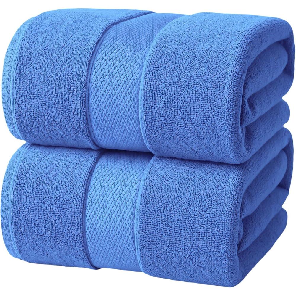 imageInfinitee Xclusives Luxury Bath Sheets Towels  2 Pack 600 GSM 35X70 Inches 100 Ring Spun Cotton Large Bath Towels for Bathroom Shadow Grey Bath Sheet Pack of 2Eloquent Blue