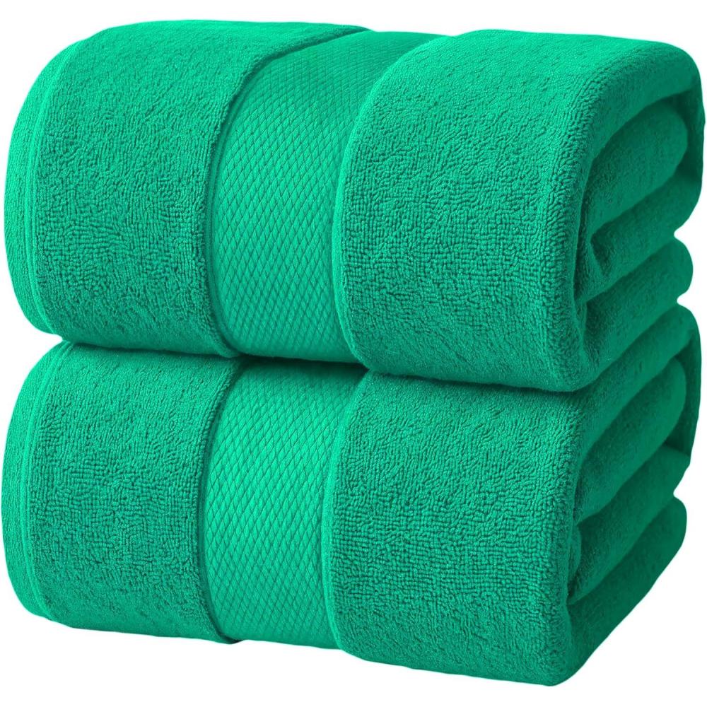 imageInfinitee Xclusives Luxury Bath Sheets Towels  2 Pack 600 GSM 35X70 Inches 100 Ring Spun Cotton Large Bath Towels for Bathroom Shadow Grey Bath Sheet Pack of 2Vivid Green