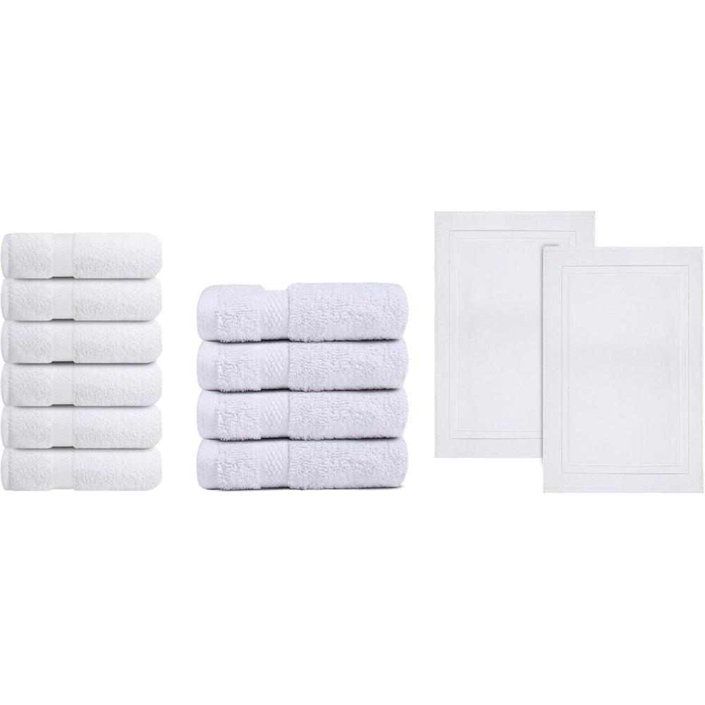 imageInfinitee Xclusives Luxury White Bathroom Set  6 Hand Towels 16x28  4 Washcloths 13x13  2 Bath Mats  600 GSM 100 Cotton Soft Absorbent ampamp QuickDrying Towels and Mats for Home ampamp Spa