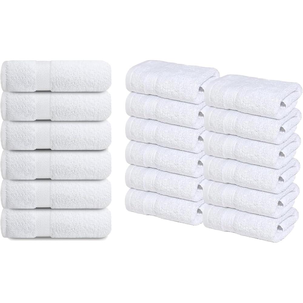 imageInfinitee Xclusives Premium White Hand Towels 6 Pack 16x28 Inches Hotel and Spa Quality  Washcloths Set  Pack of 12 13x13 Inches 100 Cotton Wash Cloths for Your Body and Face Towels