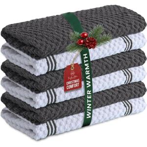 Infinitee Xclusives 100% Cotton Kitchen Towels – 15×25 Inch Ultra Soft Tea Towel, Super Absorbent Terry Dish Towels for Kitchen Linens |Blue|(Grey)