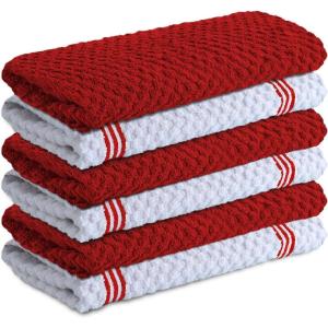 Infinitee Xclusives 100% Cotton Kitchen Towels – 15×25 Inch Ultra Soft Tea Towel, Super Absorbent Terry Dish Towels for Kitchen Linens |Blue|(Passionate Red)