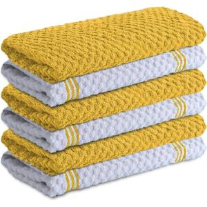 Infinitee Xclusives 100% Cotton Kitchen Towels – 15×25 Inch Ultra Soft Tea Towel, Super Absorbent Terry Dish Towels for Kitchen Linens |Blue|(Radiant Yellow)