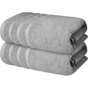Infinitee Xclusives 100% Cotton Luxury Bath Towels Set of 2 (27×54 Inches) (Brilliant White, Bath Towels – Pack 2)(Charming Grey)