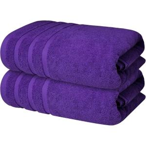 Infinitee Xclusives 100% Cotton Luxury Bath Towels Set of 2 (27×54 Inches) (Brilliant White, Bath Towels – Pack 2)(Profound Purple)
