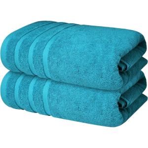 Infinitee Xclusives 100% Cotton Luxury Bath Towels Set of 2 (27×54 Inches) (Brilliant White, Bath Towels – Pack 2)(Serene Teal)