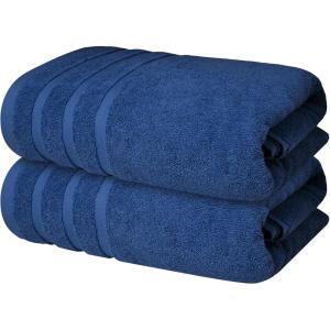 Infinitee Xclusives 100% Cotton Luxury Bath Towels Set of 2 (27×54 Inches) (Brilliant White, Bath Towels – Pack 2)(Tranquil Navy)
