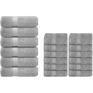 Infinitee Xclusives Grey Towel Bundle – 12 Washcloths & 6 Hand Towels | Soft & Absorbent Cotton Set