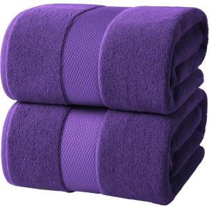 Infinitee Xclusives– Luxury Bath Sheets Towels – 2 Pack 600 GSM (35X70 Inches)– 100% Ring Spun Cotton Large Bath Towels for Bathroom (Brilliant White, Bath Sheet Pack of 2)(Profound Purple)