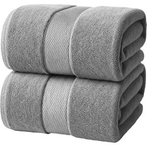 Infinitee Xclusives– Luxury Bath Sheets Towels – 2 Pack 600 GSM (35X70 Inches)– 100% Ring Spun Cotton Large Bath Towels for Bathroom (Brilliant White, Bath Sheet Pack of 2)(Charming Grey)