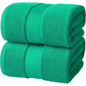 Infinitee Xclusives– Luxury Bath Sheets Towels – 2 Pack 600 GSM (35X70 Inches)– 100% Ring Spun Cotton Large Bath Towels for Bathroom (Brilliant White, Bath Sheet Pack of 2)(Vivid Green)