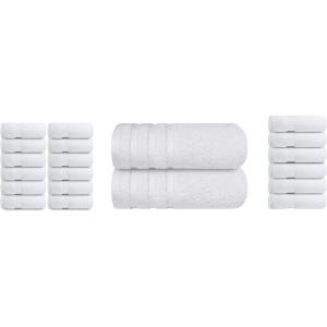 Infinitee Xclusives Luxury White Towel Set – 2 Bath Towels (27×54) + 6 Hand Towels (16×28) + 12 Washcloths (13×13) – 600 GSM 100% Cotton Soft, Absorbent & Quick-Drying Towels for Bathroom, Spa, and Ev
