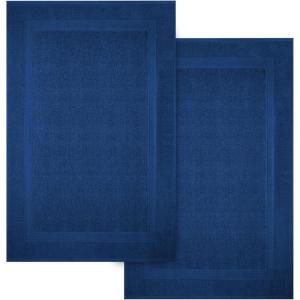 Infinitee Xclusives Premium Cotton Bath Mats for Bathroom – Pack of 2 | 34×22 Inches | Ultra Soft, Super Absorbent, Non-Slip, Machine Washable Mats (White) [Not a Rug](Tranquil Navy)