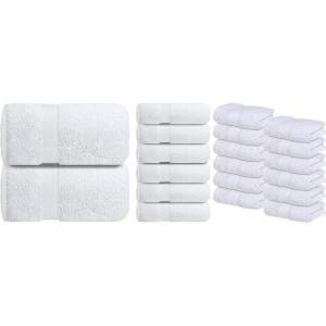 Infinitee Xclusives Premium White Bath Sheets – Pack of 2, 35×70 Inches Large Bath Sheet Towel + Pack of 6 Hand Towels + Pack of 12 Washcloths Set