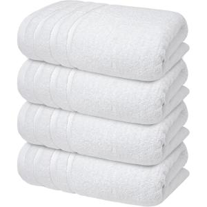 Infinitee Xclusives Premium White Bath Towels – 4 Pack Quick Dry Bathroom Towels 27 x 54-100% Ring Spun Soft Cotton – Highly Absorbent Towels