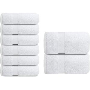 Infinitee Xclusives Premium White Hand Towels 6 Pack, 16×28 Inches, Hotel and Spa Quality + Bath Sheets Towels for Adults – 2 Pack Extra Large Bath Towels 35×70-100% Soft Cotton