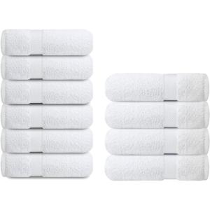 Infinitee Xclusives Premium White Hand Towels 6 Pack, 16×28 Inches, Hotel and Spa Quality + Bath Towels Set Pack of 4-100% Ring Spun Cotton Towels
