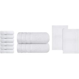 Infinitee Xclusives White Hand Towels for Bathroom – Set of 6 (16×28 inches) 600 GSM – 100% Cotton Luxury Bath Towels Set of 2 (27×54 Inches) – Premium Cotton Bath Mats for Bathroom – Pack of 2
