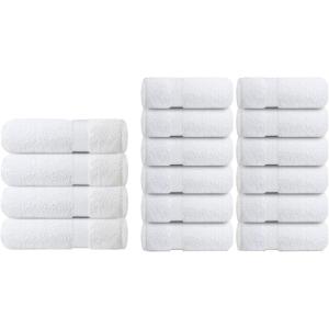 Infinitee Xclusives White Luxury Towel Set – 4 Bath Towels (27×54, 600 GSM) + 12 Washcloths (13×13) – Soft, Absorbent, Quick-Drying 100% Cotton Bundle for Bathroom, Gym, Spa and Skincare Use