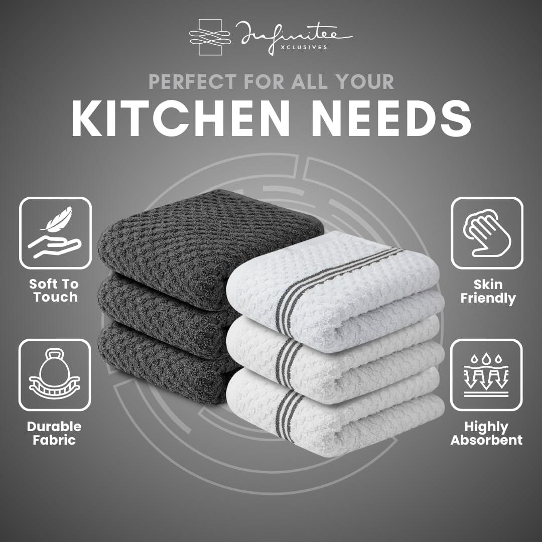 imageInfinitee Xclusives MultiPack Bundle of Grey Kitchen Towels Includes 6 amp 12 Pack Soft Absorbent Cotton Tea Towels