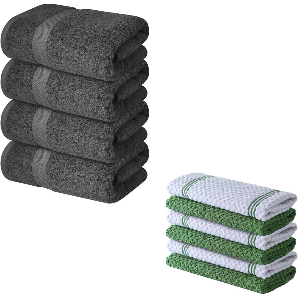 imageInfinitee Xclusives Pack of 4 Grey Bath Towels  Pack of 6 Kitchen Towels  100 Cotton Terry Towels for Luxury Hotel amp Spa Quality
