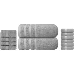 Infinitee Xclusives Grey Luxury Towel Bundle – Includes 4 Washcloths, 2 Bath Towels & 6 Hand Towels – Soft Absorbent Cotton Bathroom Set