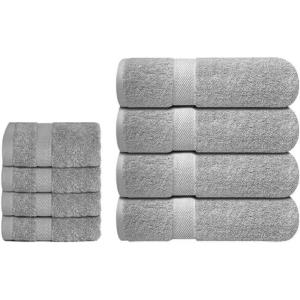 Infinitee Xclusives Grey Towel Bundle – Includes 4 Bath Towels and 4 Washcloths – Soft Absorbent Cotton Bathroom Towel Set