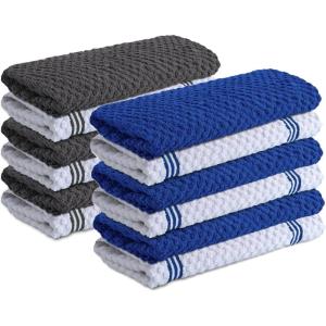 Infinitee Xclusives Kitchen Towels Bundle – Pack of 6 Grey + Pack of 6 Blue – Soft Absorbent Cotton Dish & Cleaning Towels Set