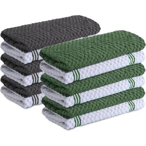 Infinitee Xclusives Kitchen Towels Bundle – Pack of 6 Grey + Pack of 6 Green – Soft Absorbent Cotton Dish & Cleaning Towels Set.