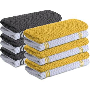 Infinitee Xclusives Kitchen Towels Bundle – Pack of 6 Grey + Pack of 6 Yellow – Soft Absorbent Cotton Dish & Cleaning Towels Set