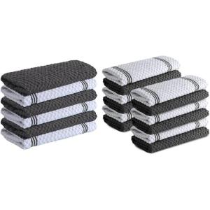 Infinitee Xclusives Multi-Pack Bundle of Grey Kitchen Towels Includes 6 & 12 Pack – Soft Absorbent Cotton Tea Towels