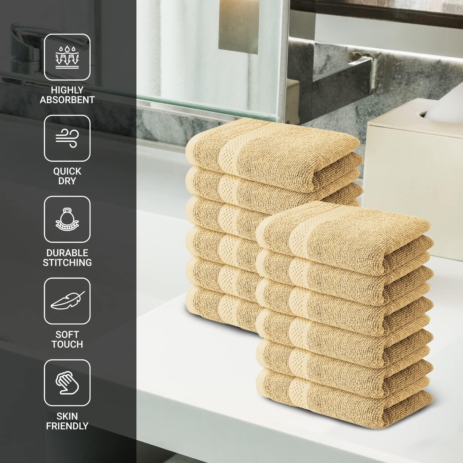 imageInfinitee Xclusives Premium Kitchen Towels Yellow Pack of 12 100 Cotton Kitchen Hand Towels 15 x 25 Inches 12 Pack Premium Beige Wash Cloths and Face Towels 13x13 100 Cotton