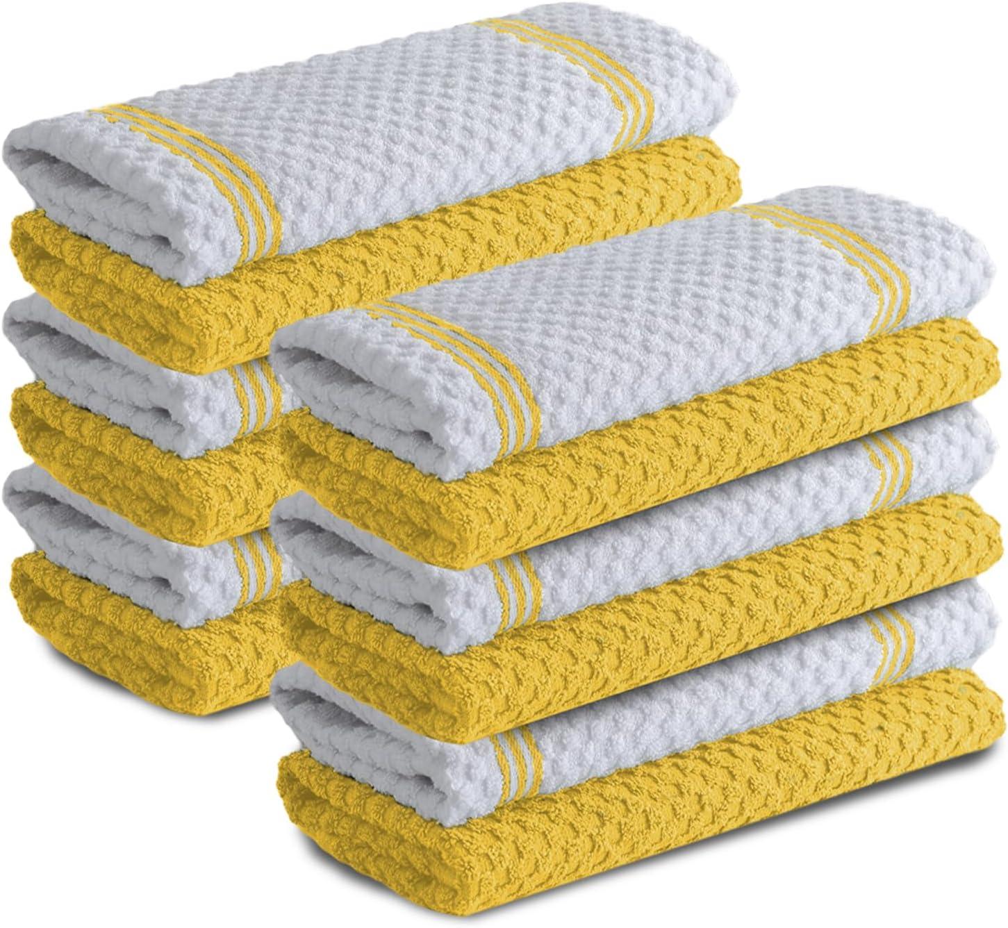 imageInfinitee Xclusives Premium Kitchen Towels Yellow Pack of 12 100 Cotton Kitchen Hand Towels 15 x 25 Inches 12 Pack Premium Beige Wash Cloths and Face Towels 13x13 100 Cotton