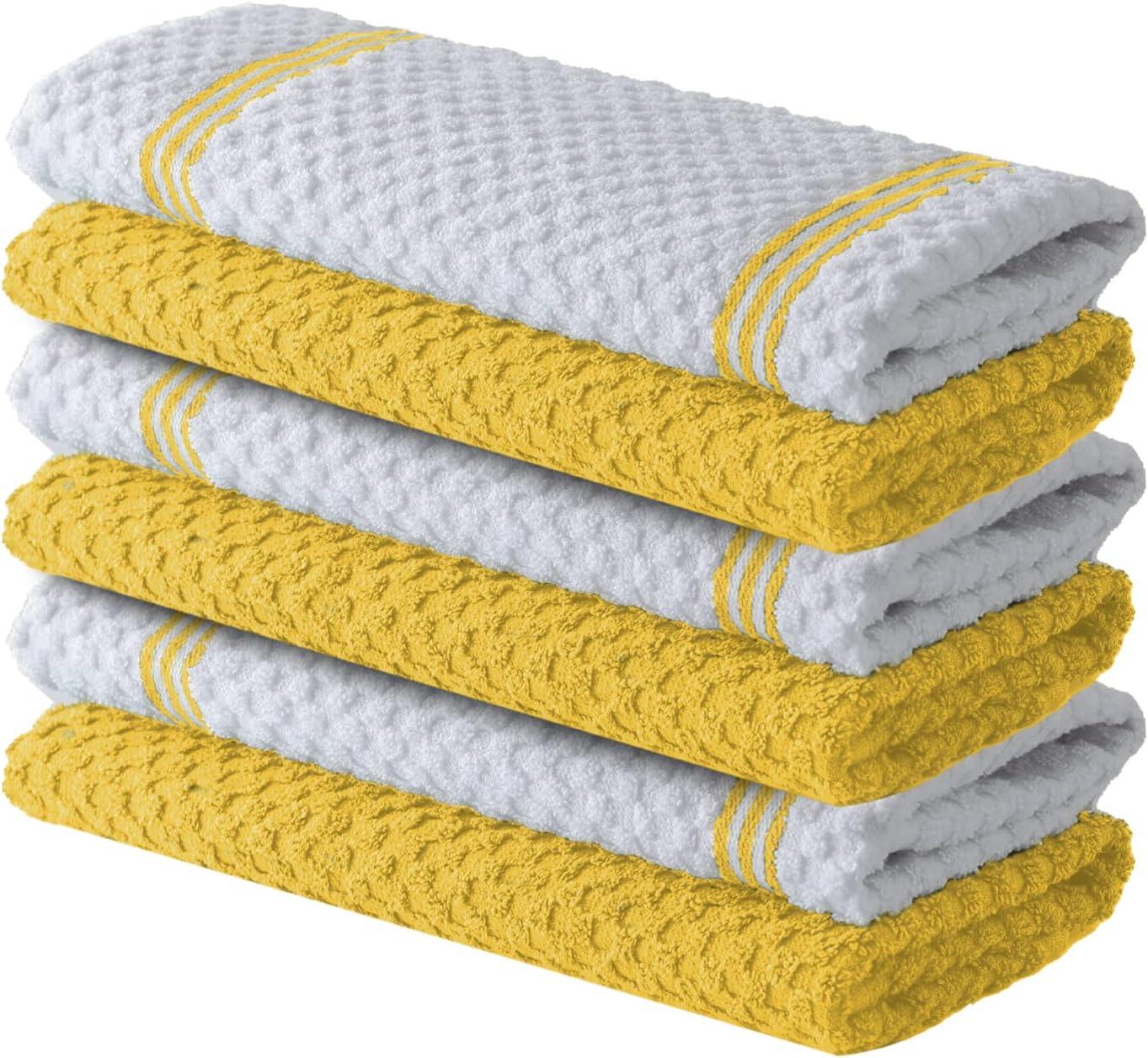 imageInfinitee Xclusives Premium Yellow Kitchen Towels Pack of 6 15 x 25 Inches 100 Cotton Highly Absorbent 12 Pack Premium Beige Wash Cloths and Face Towels 13x13 100 Cotton