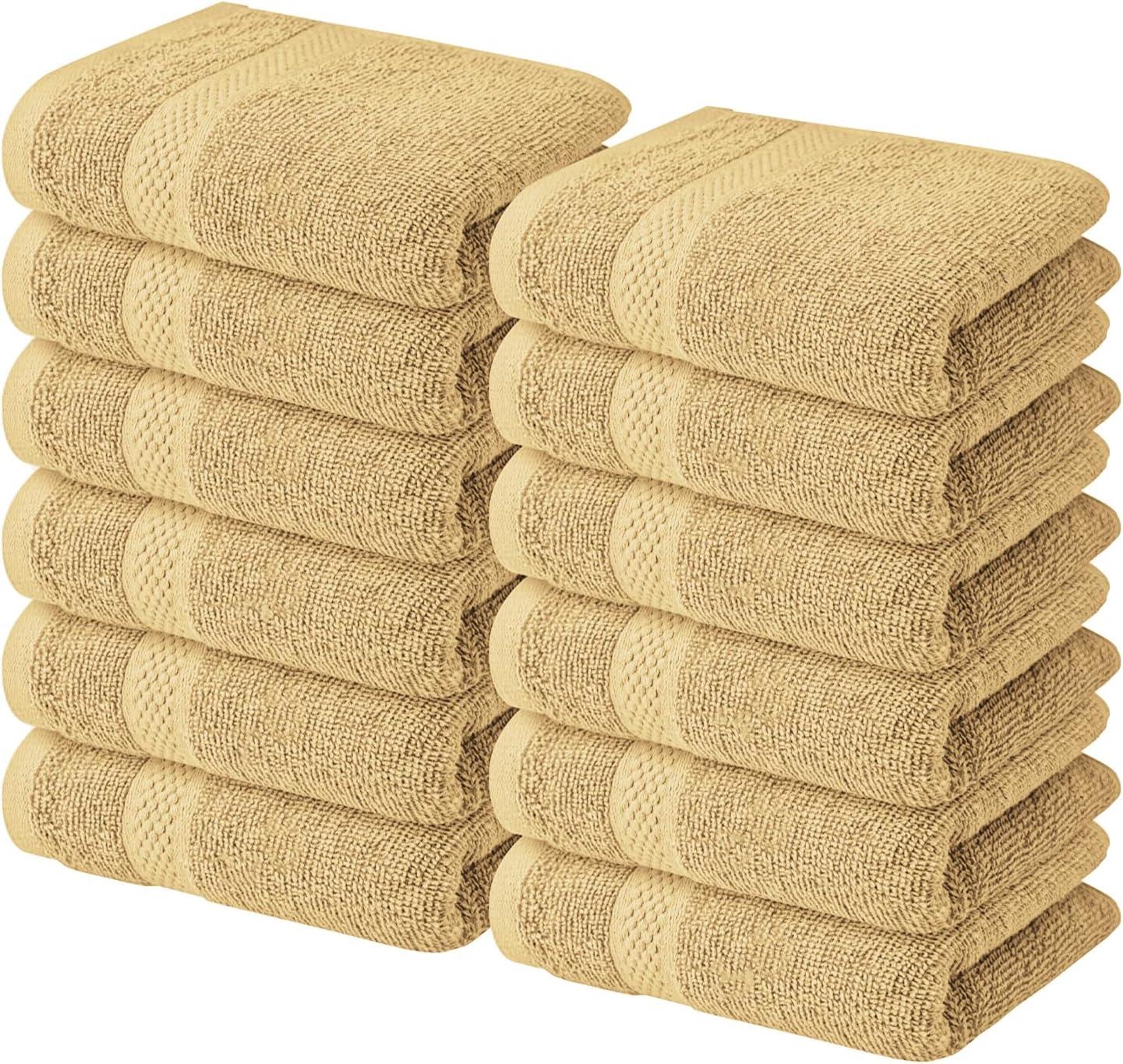imageInfinitee Xclusives Premium Yellow Kitchen Towels Pack of 6 15 x 25 Inches 100 Cotton Highly Absorbent 12 Pack Premium Beige Wash Cloths and Face Towels 13x13 100 Cotton