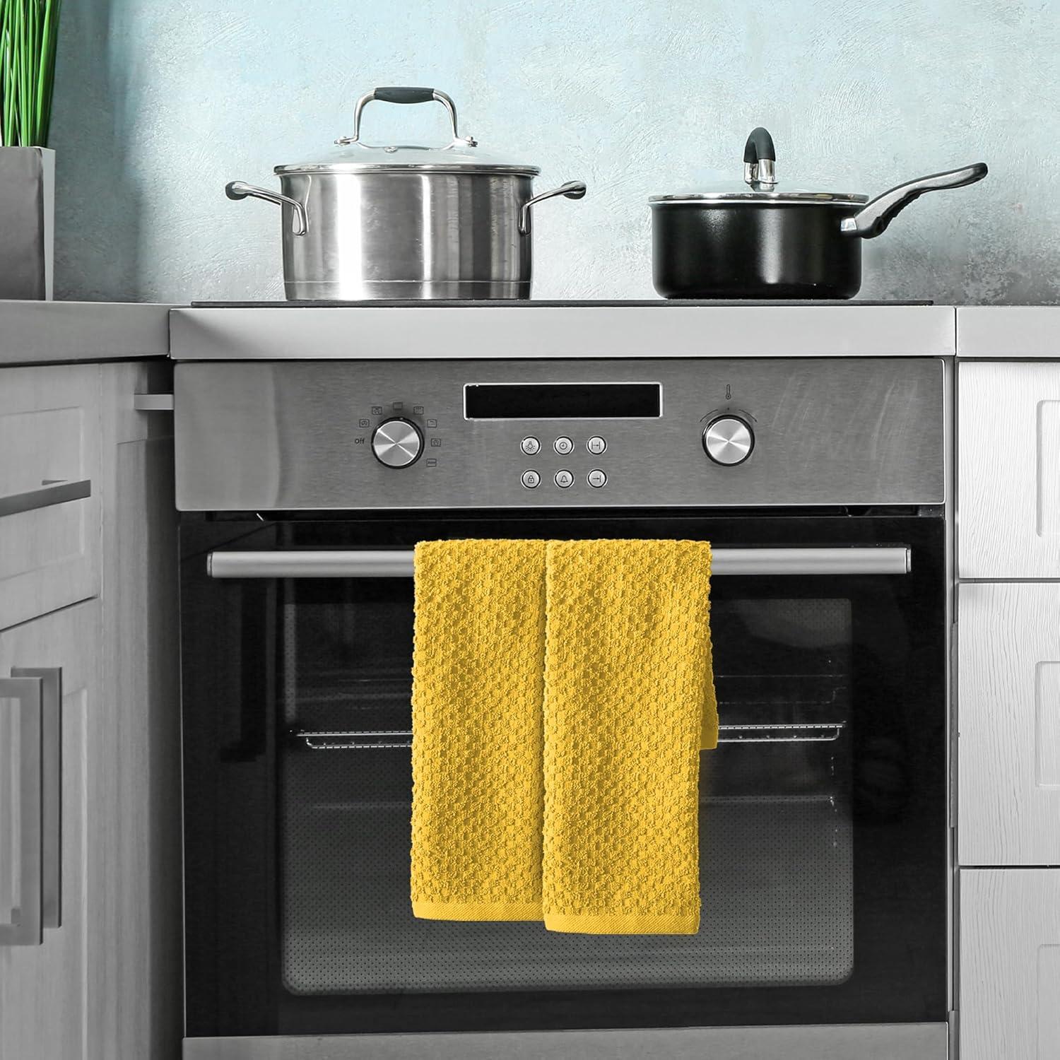 imageInfinitee Xclusives Premium Yellow Kitchen Towels Pack of 6 15 x 25 Inches 100 Cotton Highly Absorbent 12 Pack Premium Beige Wash Cloths and Face Towels 13x13 100 Cotton