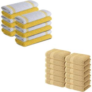 Infinitee Xclusives Premium Kitchen Towels – Yellow [Pack of 12] 100% Cotton Kitchen Hand Towels 15 x 25 Inches – 12 Pack Premium Beige Wash Cloths and Face Towels, 13×13 100% Cotton