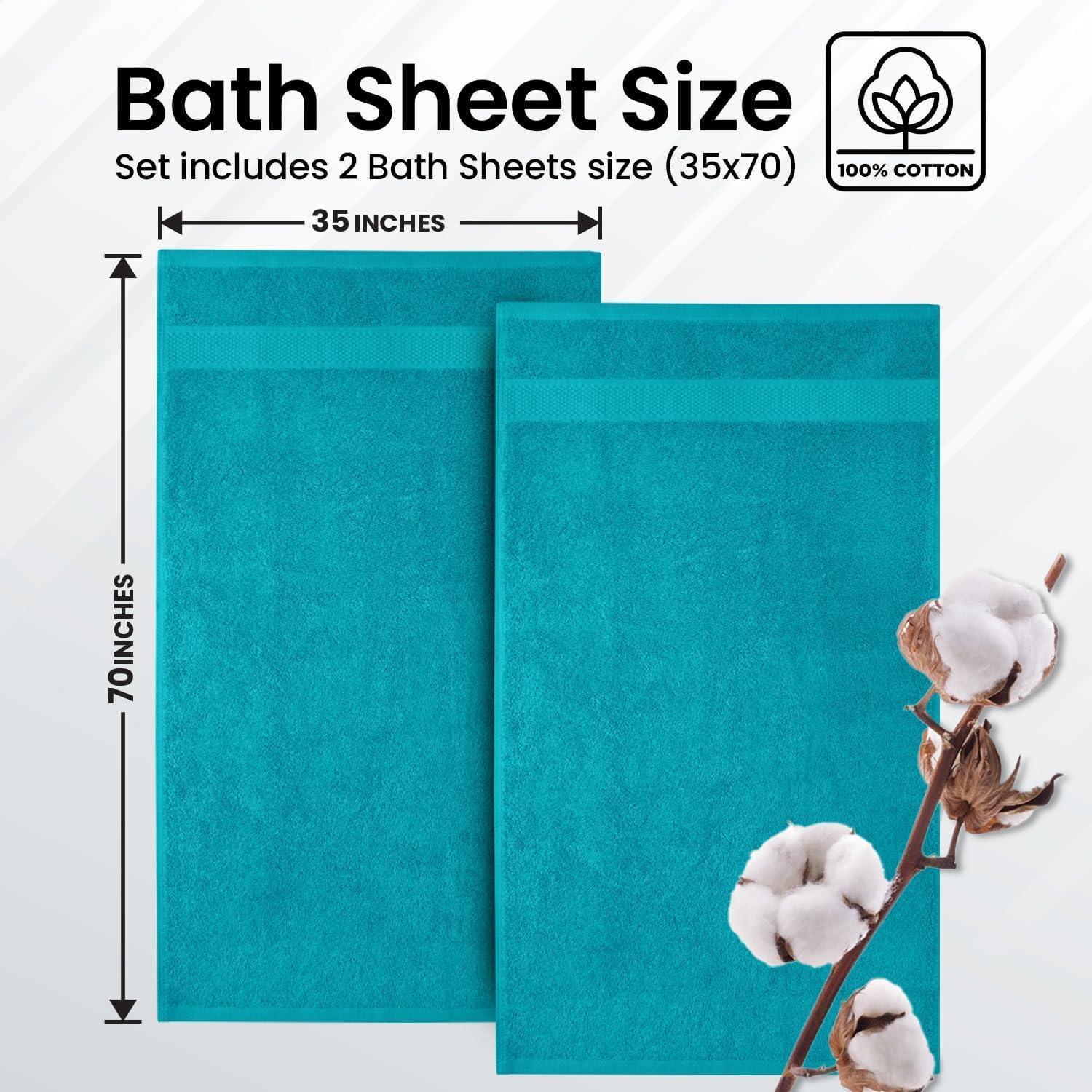 imageInfinitee Xclusives Teal Cotton Bath Towels Set of 427x54 Inches Soft Absorbent Quick Dry Durable Grey Bath Sheets Towels for Adults 2 Pack Extra Large Bath Towels 35x70100 Soft Cotton