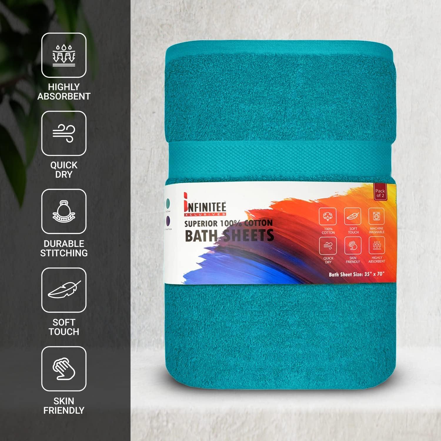 imageInfinitee Xclusives Teal Cotton Bath Towels Set of 427x54 Inches Soft Absorbent Quick Dry Durable Grey Bath Sheets Towels for Adults 2 Pack Extra Large Bath Towels 35x70100 Soft Cotton