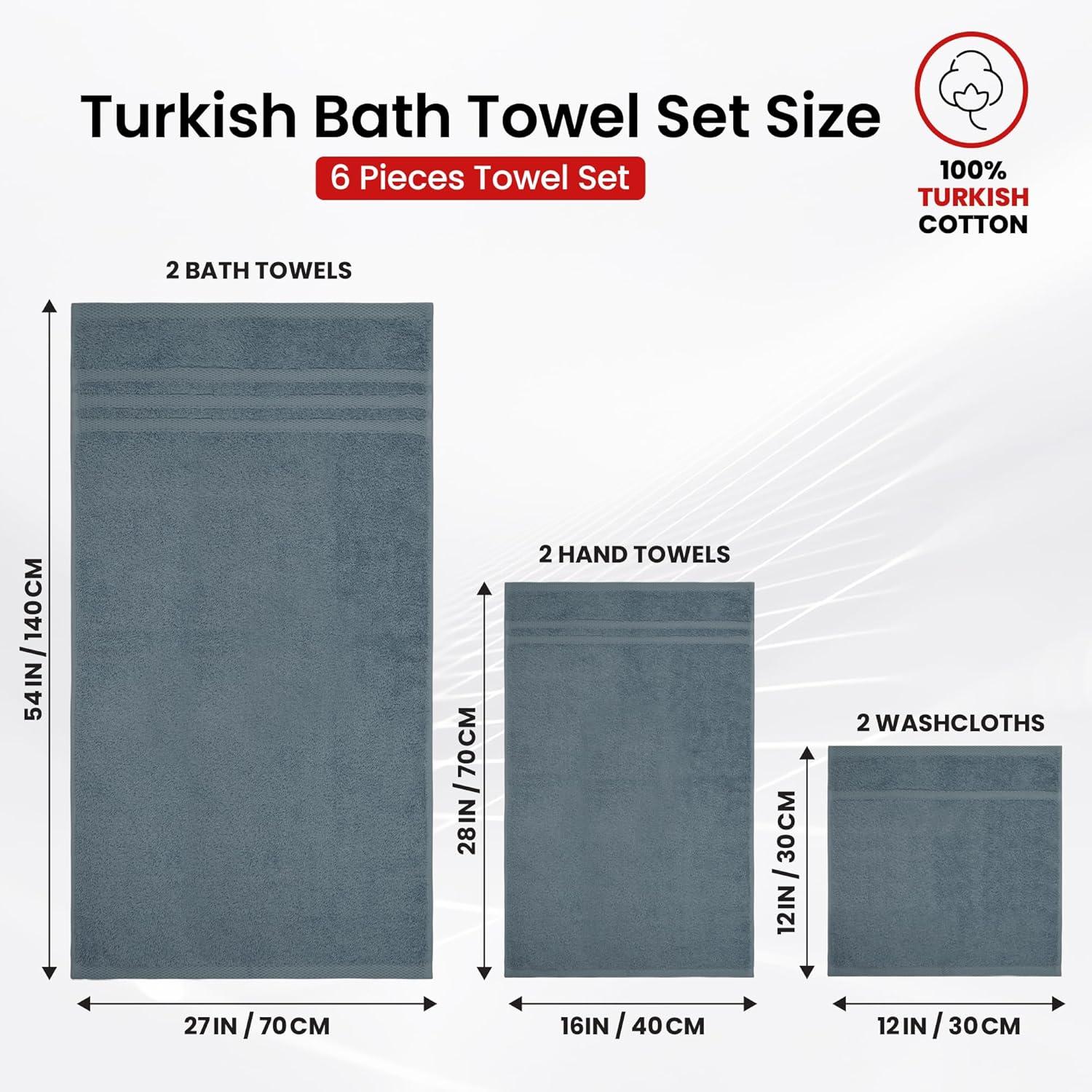 imageInfinitee Xclusives 6 Piece Premium Towel Set 2 Bath Towels 2 Hand Towels and 2 Wash Cloths 100 Ring Spun Turkish Cotton Highly Absorbent Towels for Bathroom Gym Hotel and Spa Dusty Blue